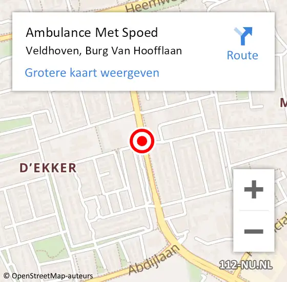 Locatie op kaart van de 112 melding: Ambulance Met Spoed Naar Veldhoven, Burgemeester van Hoofflaan op 11 november 2018 11:58