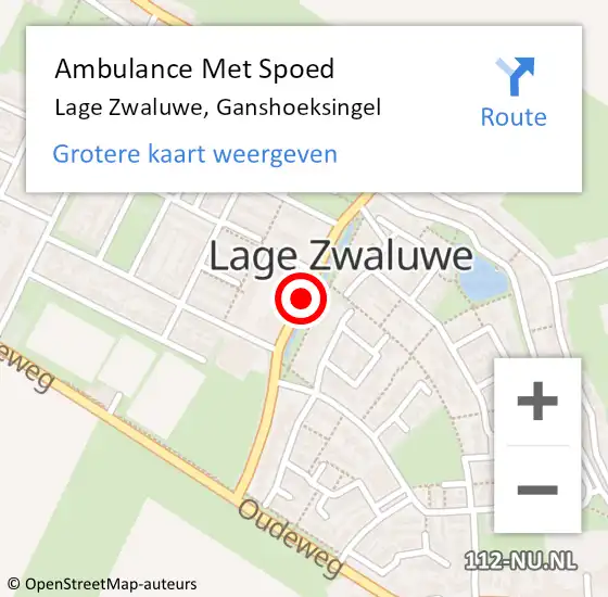 Locatie op kaart van de 112 melding: Ambulance Met Spoed Naar Lage Zwaluwe, Ganshoeksingel op 11 november 2018 12:04