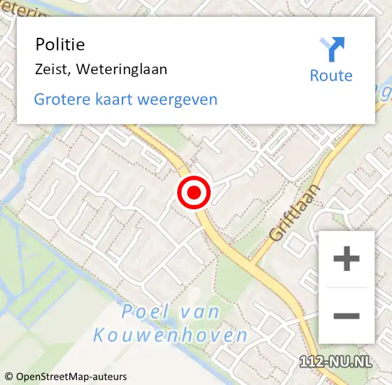 Locatie op kaart van de 112 melding: Politie Zeist, Weteringlaan op 11 november 2018 15:17