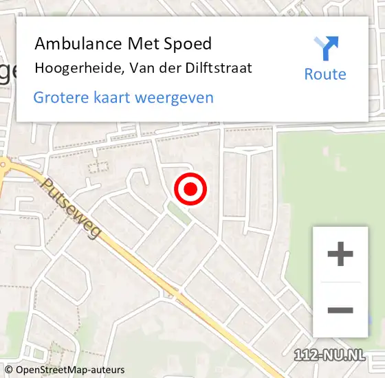 Locatie op kaart van de 112 melding: Ambulance Met Spoed Naar Hoogerheide, Van der Dilftstraat op 11 november 2018 23:51