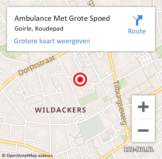 Locatie op kaart van de 112 melding: Ambulance Met Grote Spoed Naar Goirle, Koudepad op 12 november 2018 08:24