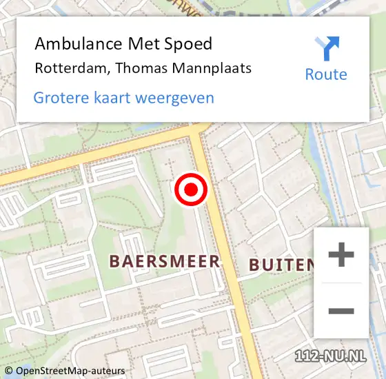 Locatie op kaart van de 112 melding: Ambulance Met Spoed Naar Rotterdam, Thomas Mannplaats op 12 november 2018 13:07