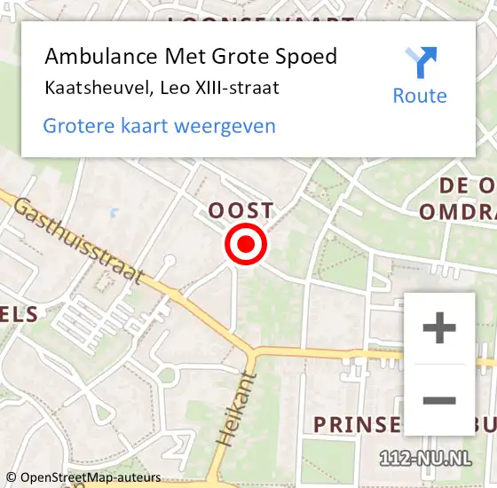 Locatie op kaart van de 112 melding: Ambulance Met Grote Spoed Naar Kaatsheuvel, Leo XIII-straat op 12 november 2018 13:26