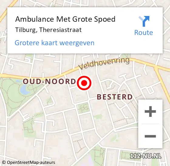 Locatie op kaart van de 112 melding: Ambulance Met Grote Spoed Naar Tilburg, Theresiastraat op 12 november 2018 15:06