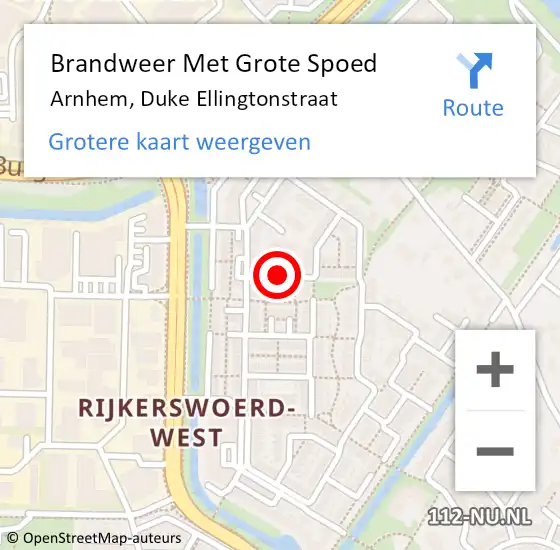 Locatie op kaart van de 112 melding: Brandweer Met Grote Spoed Naar Arnhem, Duke Ellingtonstraat op 12 november 2018 17:23