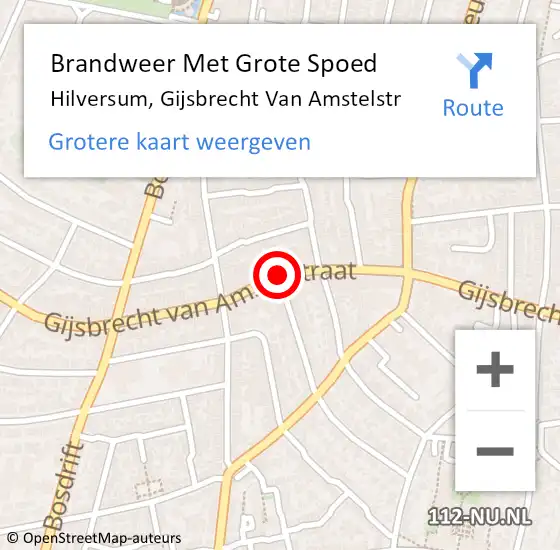 Locatie op kaart van de 112 melding: Brandweer Met Grote Spoed Naar Hilversum, Gijsbrecht Van Amstelstr op 12 november 2018 20:04