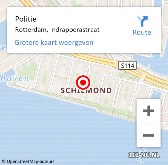 Locatie op kaart van de 112 melding: Politie Rotterdam, Indrapoerastraat op 12 november 2018 23:07