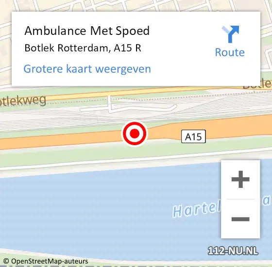 Locatie op kaart van de 112 melding: Ambulance Met Spoed Naar Botlek Rotterdam, A15 R op 12 november 2018 23:15