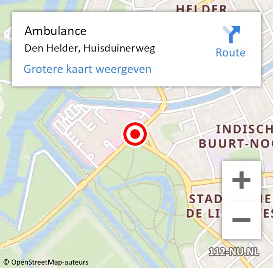 Locatie op kaart van de 112 melding: Ambulance Den Helder, Huisduinerweg op 13 november 2018 09:02