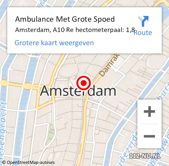 Locatie op kaart van de 112 melding: Ambulance Met Grote Spoed Naar Amsterdam, A10 Li hectometerpaal: 23,4 op 13 november 2018 16:31