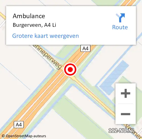 Locatie op kaart van de 112 melding: Ambulance Burgerveen, A4 Li op 13 november 2018 17:41