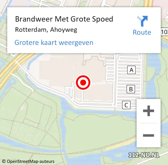 Locatie op kaart van de 112 melding: Brandweer Met Grote Spoed Naar Rotterdam, Ahoyweg op 13 november 2018 18:15
