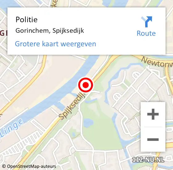 Locatie op kaart van de 112 melding: Politie Gorinchem, Spijksedijk op 13 november 2018 18:16