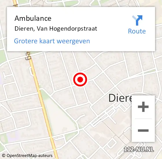 Locatie op kaart van de 112 melding: Ambulance Dieren, Van Hogendorpstraat op 13 november 2018 23:07