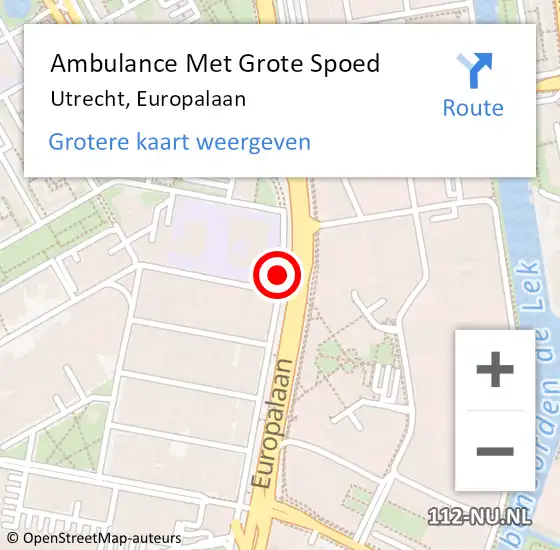 Locatie op kaart van de 112 melding: Ambulance Met Grote Spoed Naar Utrecht, Europalaan op 14 november 2018 02:46
