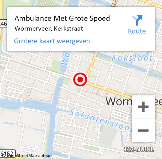 Locatie op kaart van de 112 melding: Ambulance Met Grote Spoed Naar Wormerveer, Kerkstraat op 14 november 2018 03:07