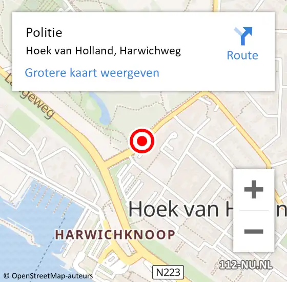 Locatie op kaart van de 112 melding: Politie Hoek van Holland, Harwichweg op 14 november 2018 07:52