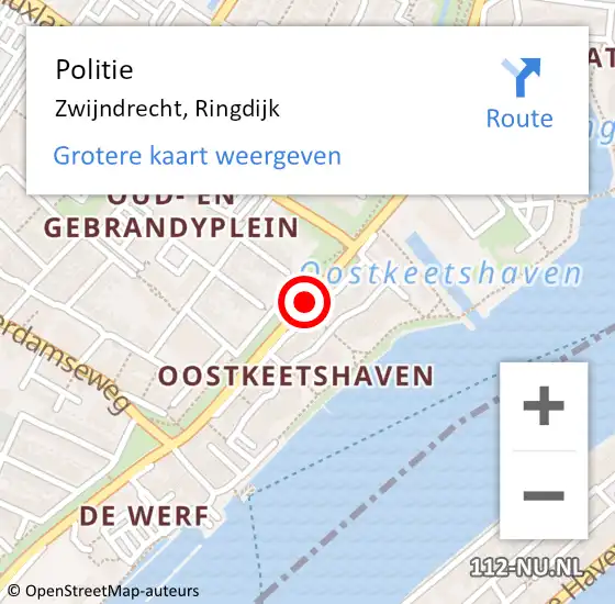 Locatie op kaart van de 112 melding: Politie Zwijndrecht, Ringdijk op 14 november 2018 08:09