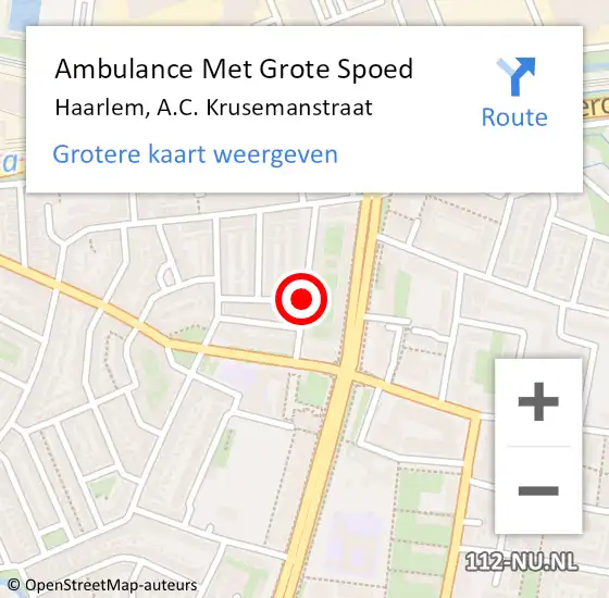 Locatie op kaart van de 112 melding: Ambulance Met Grote Spoed Naar Haarlem, A.C. Krusemanstraat op 14 november 2018 08:15