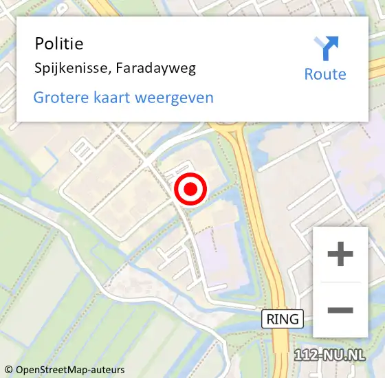 Locatie op kaart van de 112 melding: Politie Spijkenisse, Faradayweg op 14 november 2018 08:17