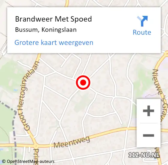 Locatie op kaart van de 112 melding: Brandweer Met Spoed Naar Bussum, Koningslaan op 14 november 2018 08:33