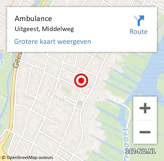 Locatie op kaart van de 112 melding: Ambulance Uitgeest, Middelweg op 14 november 2018 10:32
