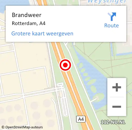 Locatie op kaart van de 112 melding: Brandweer Rotterdam, A4 op 14 november 2018 14:19