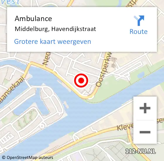 Locatie op kaart van de 112 melding: Ambulance Middelburg, Havendijkstraat op 14 november 2018 15:04
