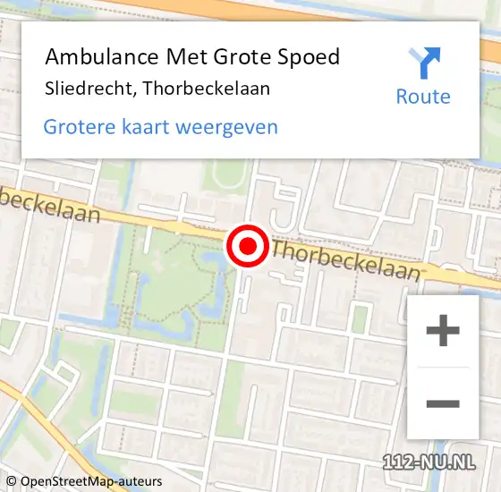 Locatie op kaart van de 112 melding: Ambulance Met Grote Spoed Naar Sliedrecht, Thorbeckelaan op 14 november 2018 16:15
