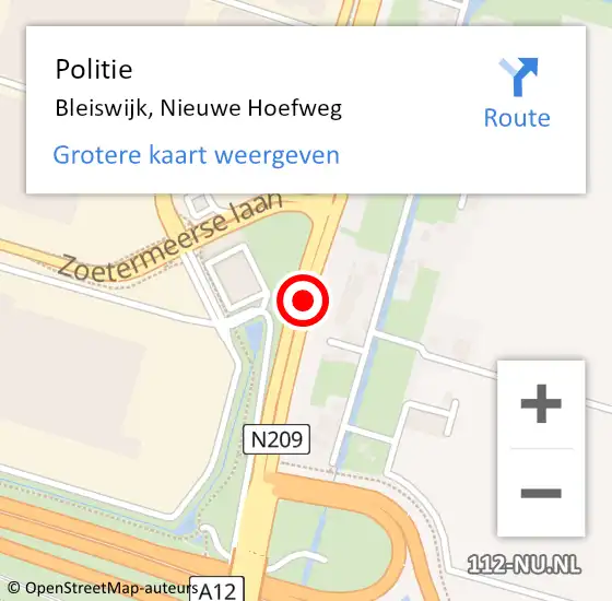 Locatie op kaart van de 112 melding: Politie Bleiswijk, Nieuwe Hoefweg op 14 november 2018 16:36