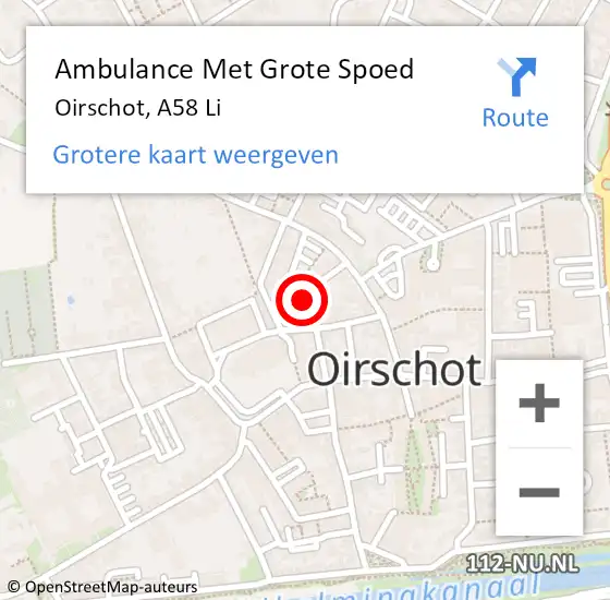 Locatie op kaart van de 112 melding: Ambulance Met Grote Spoed Naar Oirschot, A58 Li hectometerpaal: 16,7 op 14 november 2018 19:00