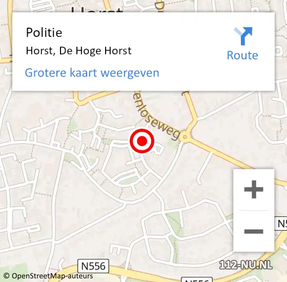 Locatie op kaart van de 112 melding: Politie Horst, De Hoge Horst op 14 november 2018 20:32