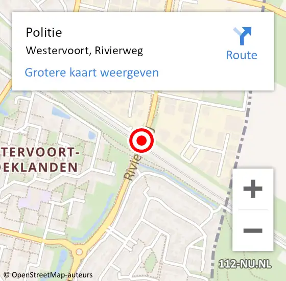 Locatie op kaart van de 112 melding: Politie Westervoort, Rivierweg op 14 november 2018 23:09