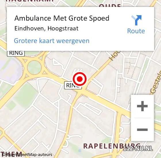 Locatie op kaart van de 112 melding: Ambulance Met Grote Spoed Naar Eindhoven, Hoogstraat op 14 november 2018 23:48
