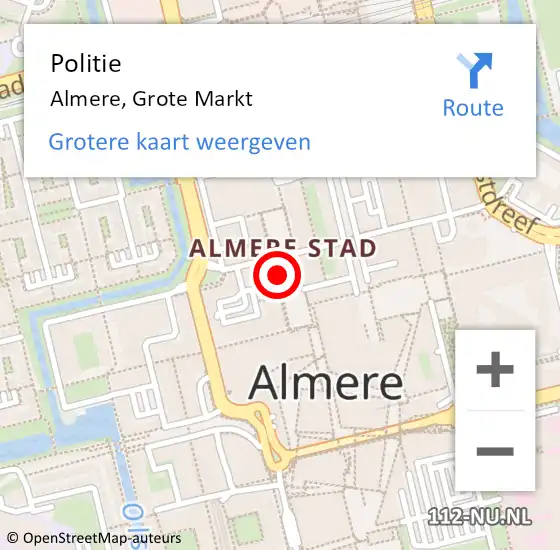 Locatie op kaart van de 112 melding: Politie Almere, Grote Markt op 15 november 2018 08:44