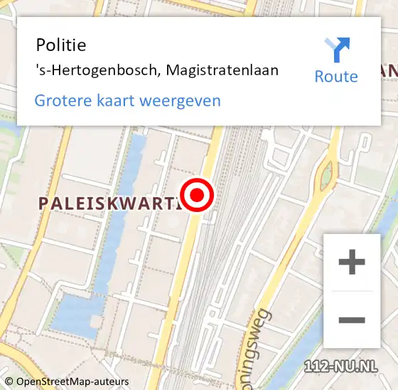 Locatie op kaart van de 112 melding: Politie 's-Hertogenbosch, Magistratenlaan op 15 november 2018 09:03