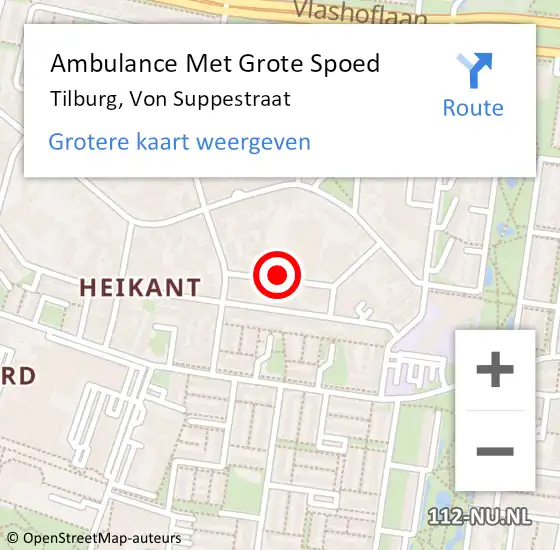 Locatie op kaart van de 112 melding: Ambulance Met Grote Spoed Naar Tilburg, Von Suppestraat op 15 november 2018 09:34