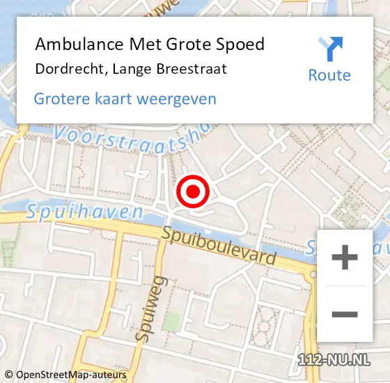 Locatie op kaart van de 112 melding: Ambulance Met Grote Spoed Naar Dordrecht, Lange Breestraat op 15 november 2018 09:39
