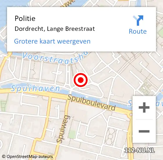 Locatie op kaart van de 112 melding: Politie Dordrecht, Lange Breestraat op 15 november 2018 09:45