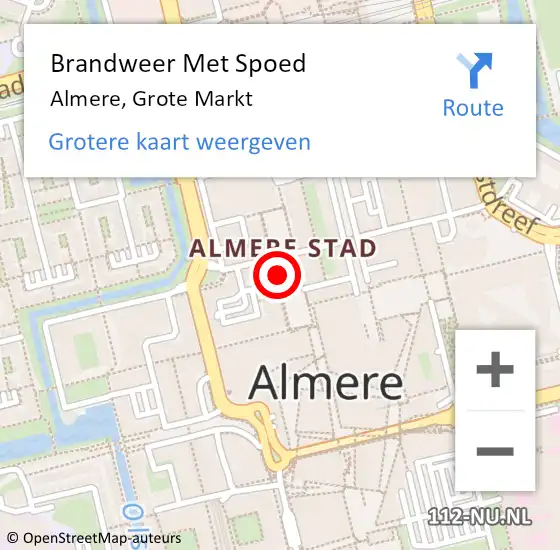 Locatie op kaart van de 112 melding: Brandweer Met Spoed Naar Almere, Grote Markt op 15 november 2018 09:52