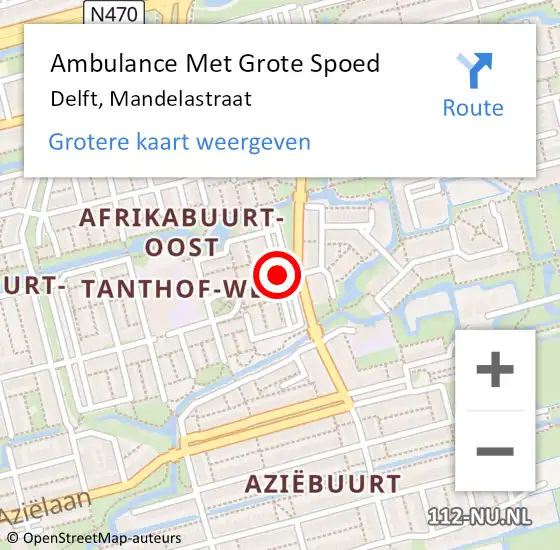 Locatie op kaart van de 112 melding: Ambulance Met Grote Spoed Naar Delft, Mandelastraat op 15 november 2018 09:53