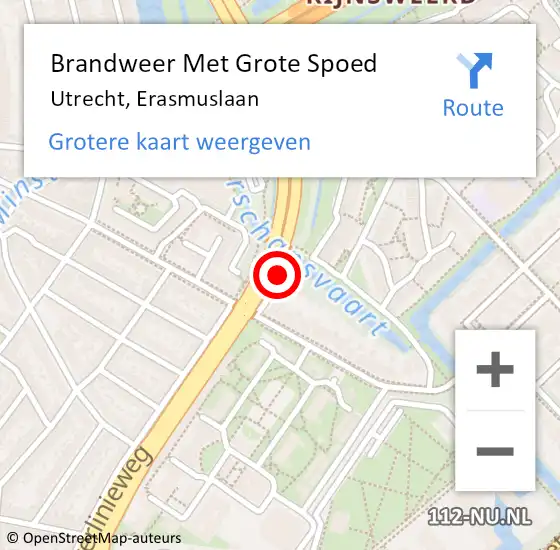 Locatie op kaart van de 112 melding: Brandweer Met Grote Spoed Naar Utrecht, Erasmuslaan op 15 november 2018 10:37