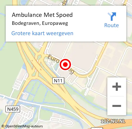 Locatie op kaart van de 112 melding: Ambulance Met Spoed Naar Bodegraven, Europaweg op 15 november 2018 11:52