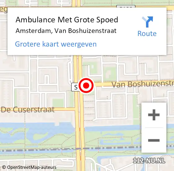 Locatie op kaart van de 112 melding: Ambulance Met Grote Spoed Naar Amsterdam, Van Boshuizenstraat op 15 november 2018 12:18