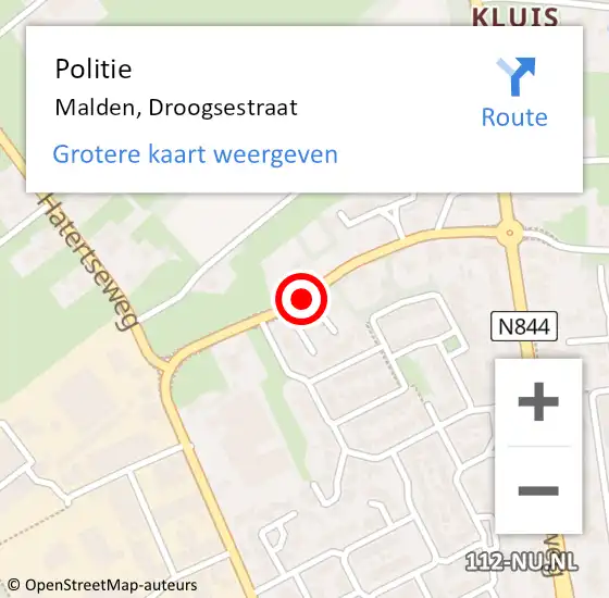 Locatie op kaart van de 112 melding: Politie Malden, Droogsestraat op 15 november 2018 15:11