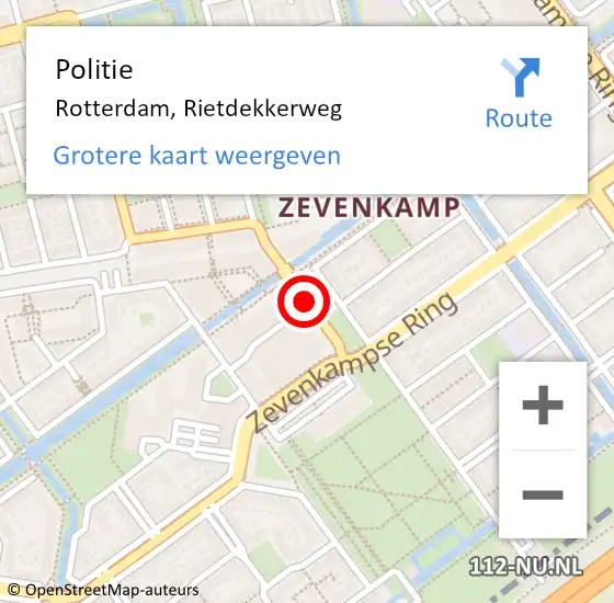 Locatie op kaart van de 112 melding: Politie Rotterdam, Rietdekkerweg op 15 november 2018 15:12