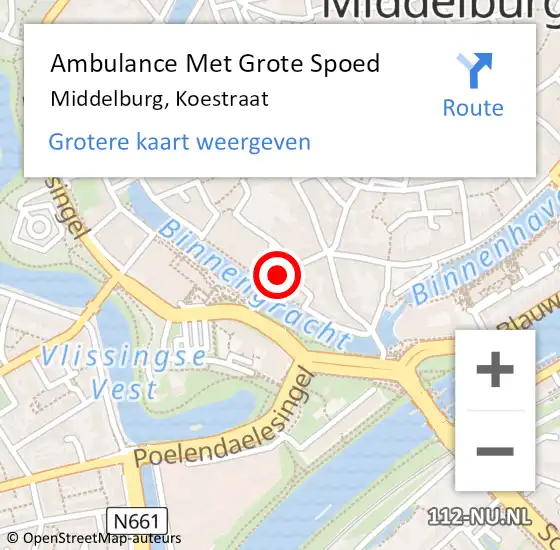 Locatie op kaart van de 112 melding: Ambulance Met Grote Spoed Naar Middelburg, Koestraat op 15 november 2018 15:43