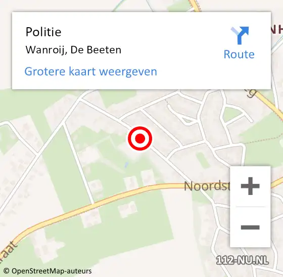 Locatie op kaart van de 112 melding: Politie Wanroij, De Beeten op 15 november 2018 16:13
