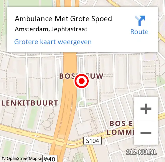 Locatie op kaart van de 112 melding: Ambulance Met Grote Spoed Naar Amsterdam, Jephtastraat op 15 november 2018 16:16