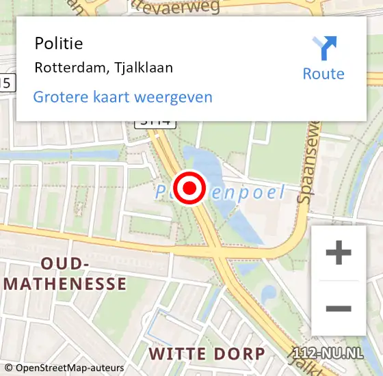 Locatie op kaart van de 112 melding: Politie Rotterdam, Tjalklaan op 15 november 2018 16:20
